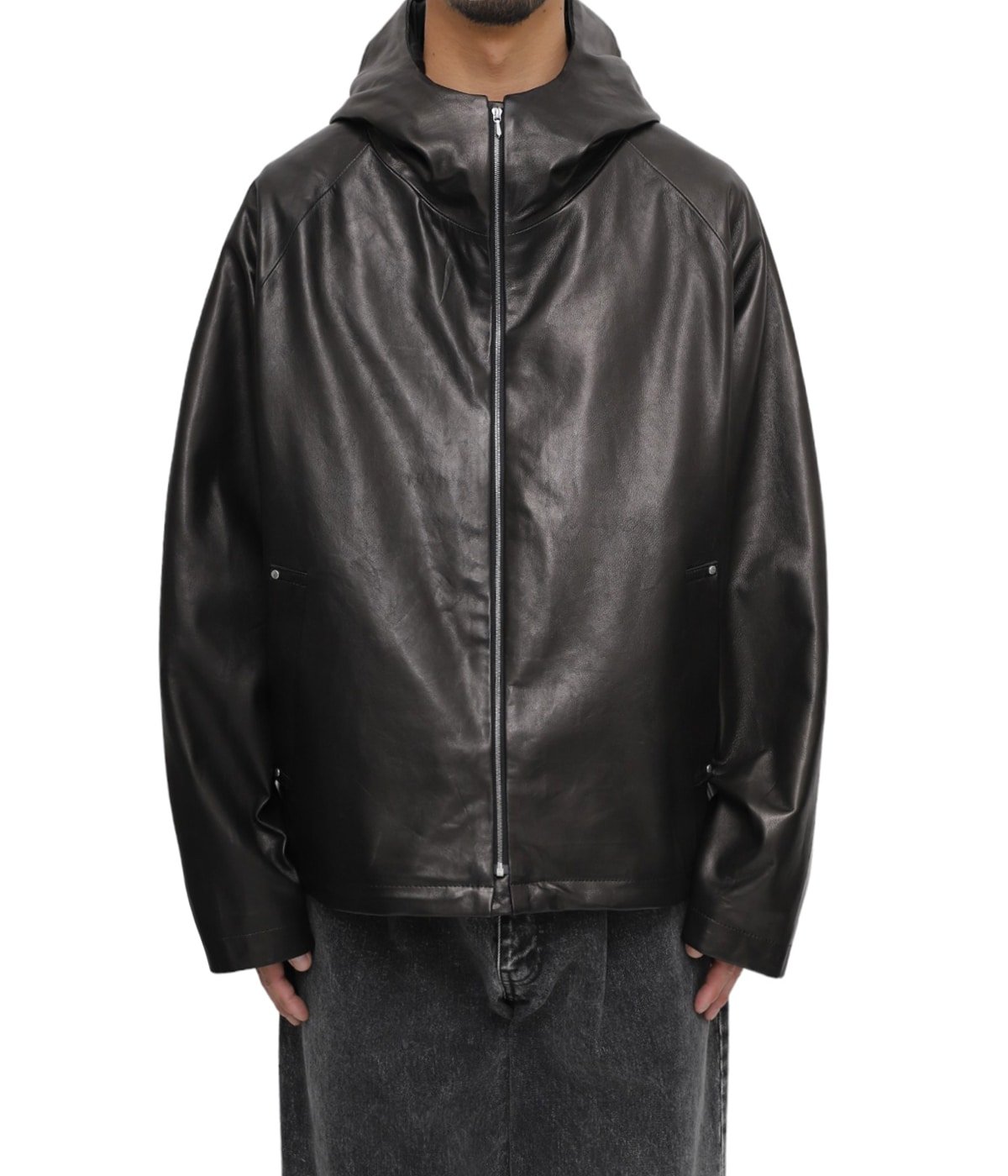 stein 24ss leather hooded short jacket Sデザイン