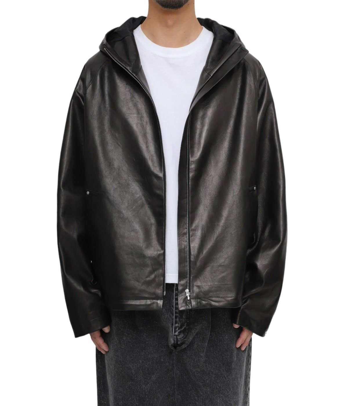 stein LEATHER HOODED SHORT JACKET 24SS