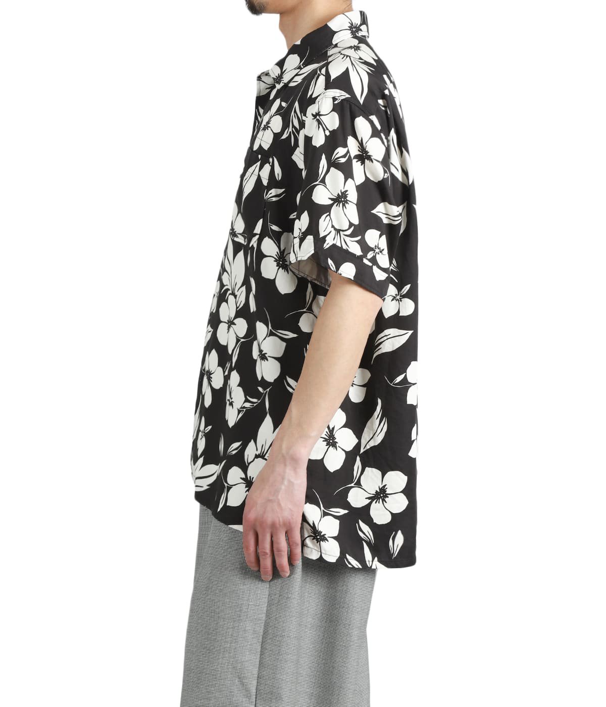 Camp Shirt Black/Natural Tencel Floral Print | ENGINEERED GARMENTS
