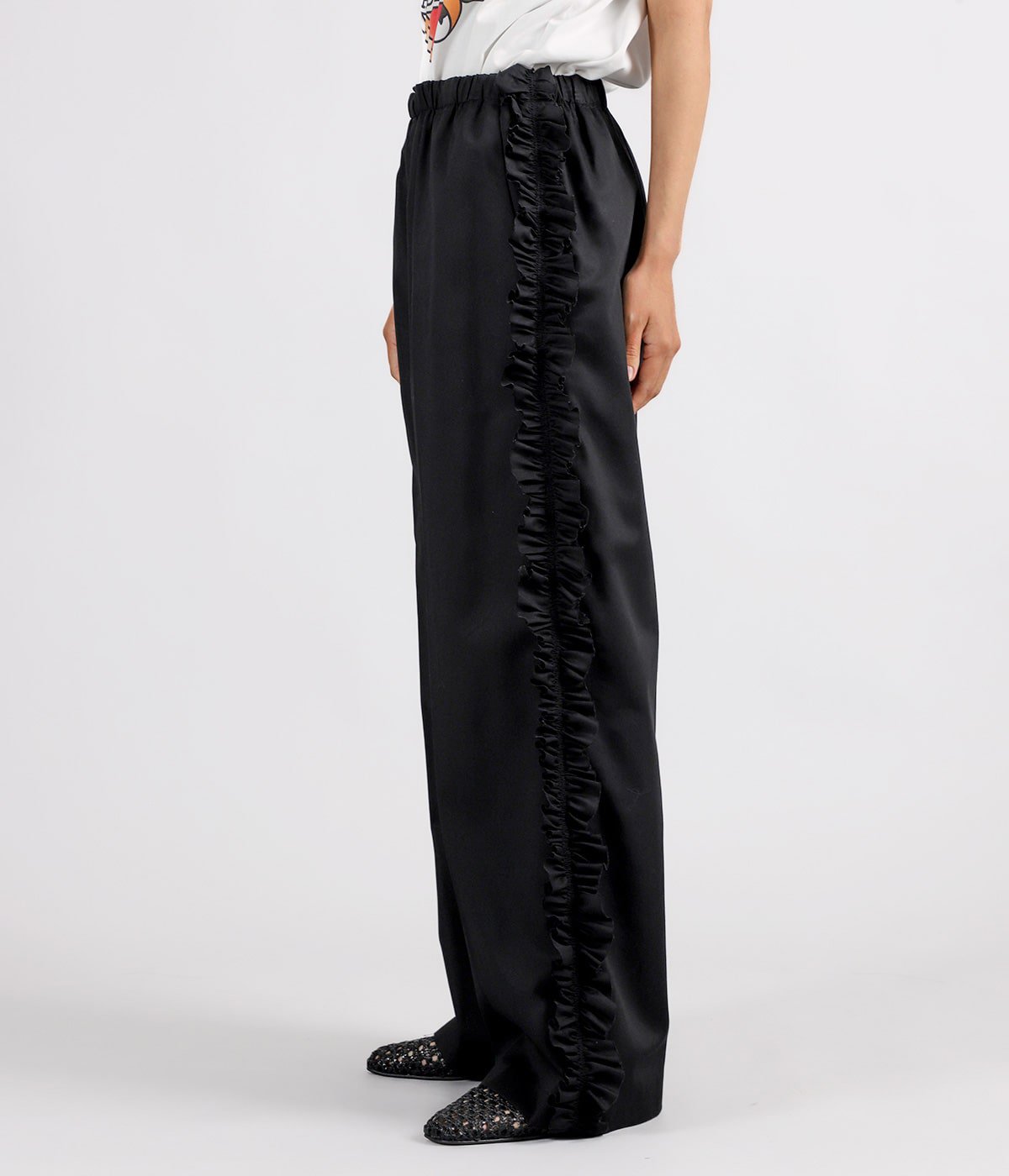 美品♡Rhodolirion ロドリリオン シャンブレー サイドフリルパンツ 0 レディース】Frill Side Flare Pant - Twill | RhodolirioN