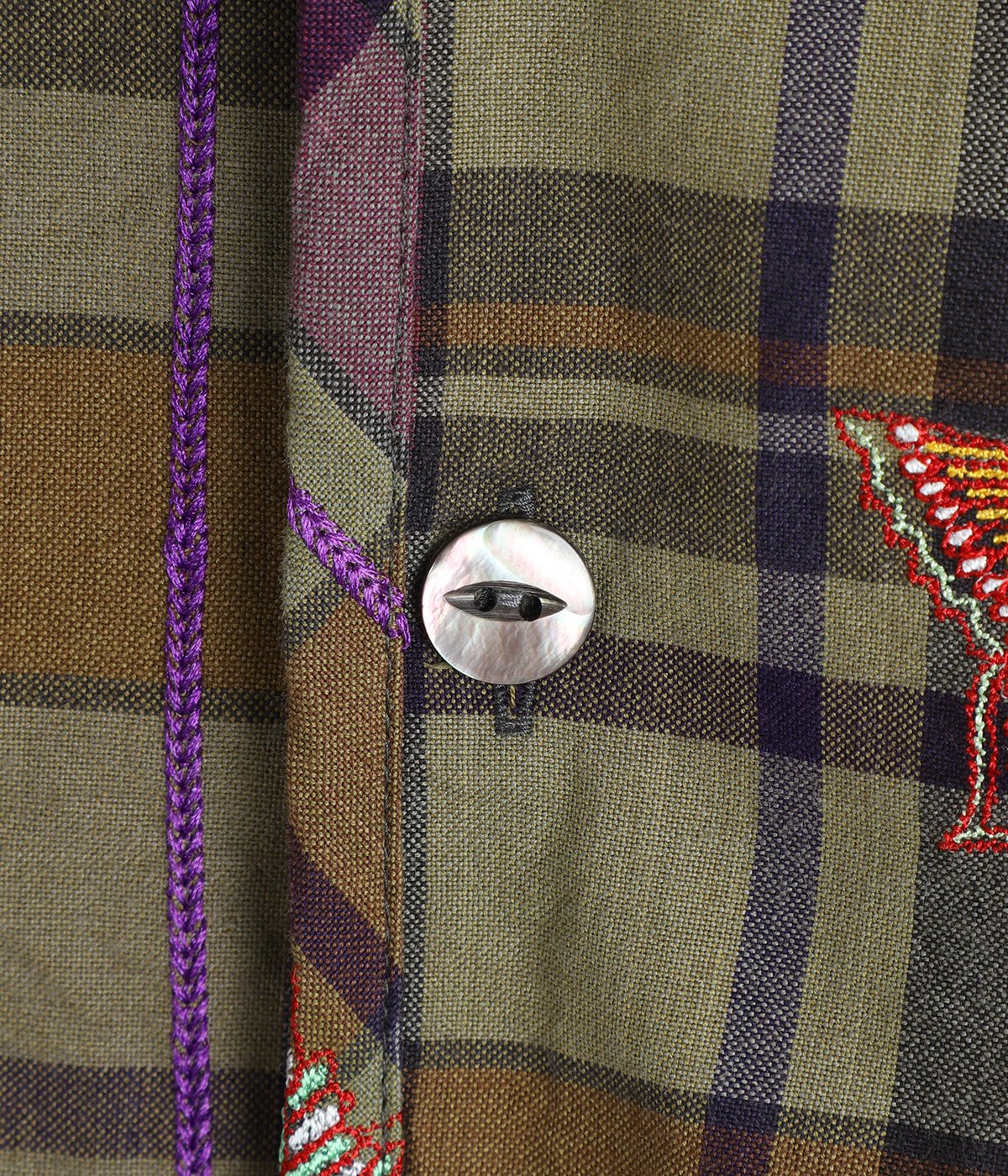 V-Neck Cardigan - Embroidered Madras Plaid | NEEDLES(ニードルズ