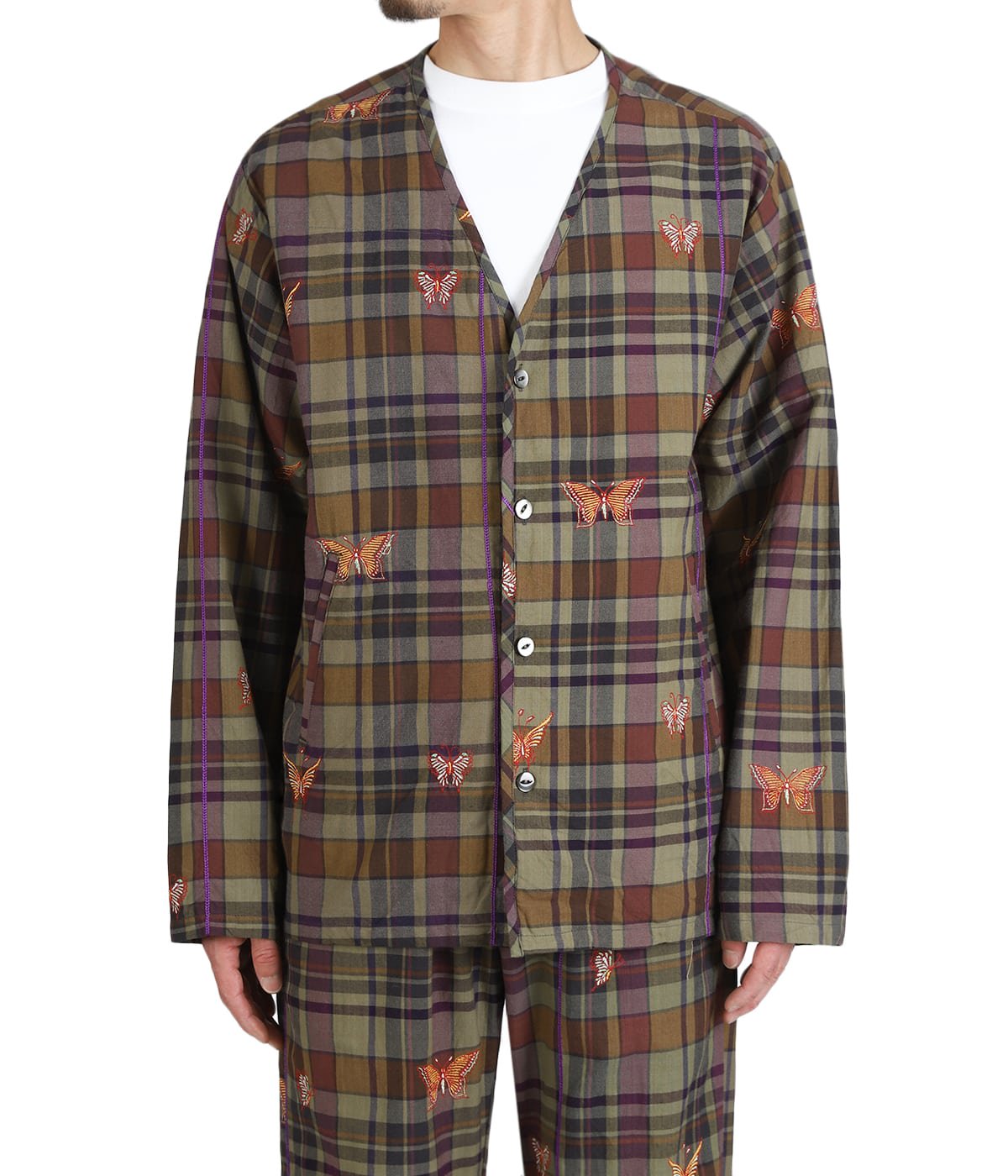 V-Neck Cardigan - Embroidered Madras Plaid | NEEDLES(ニードルズ