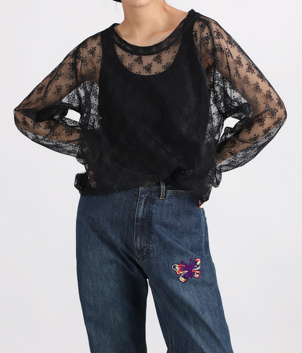 レディース】L/S U-Neck Tee - Floral Raschel Lace | NEEDLES