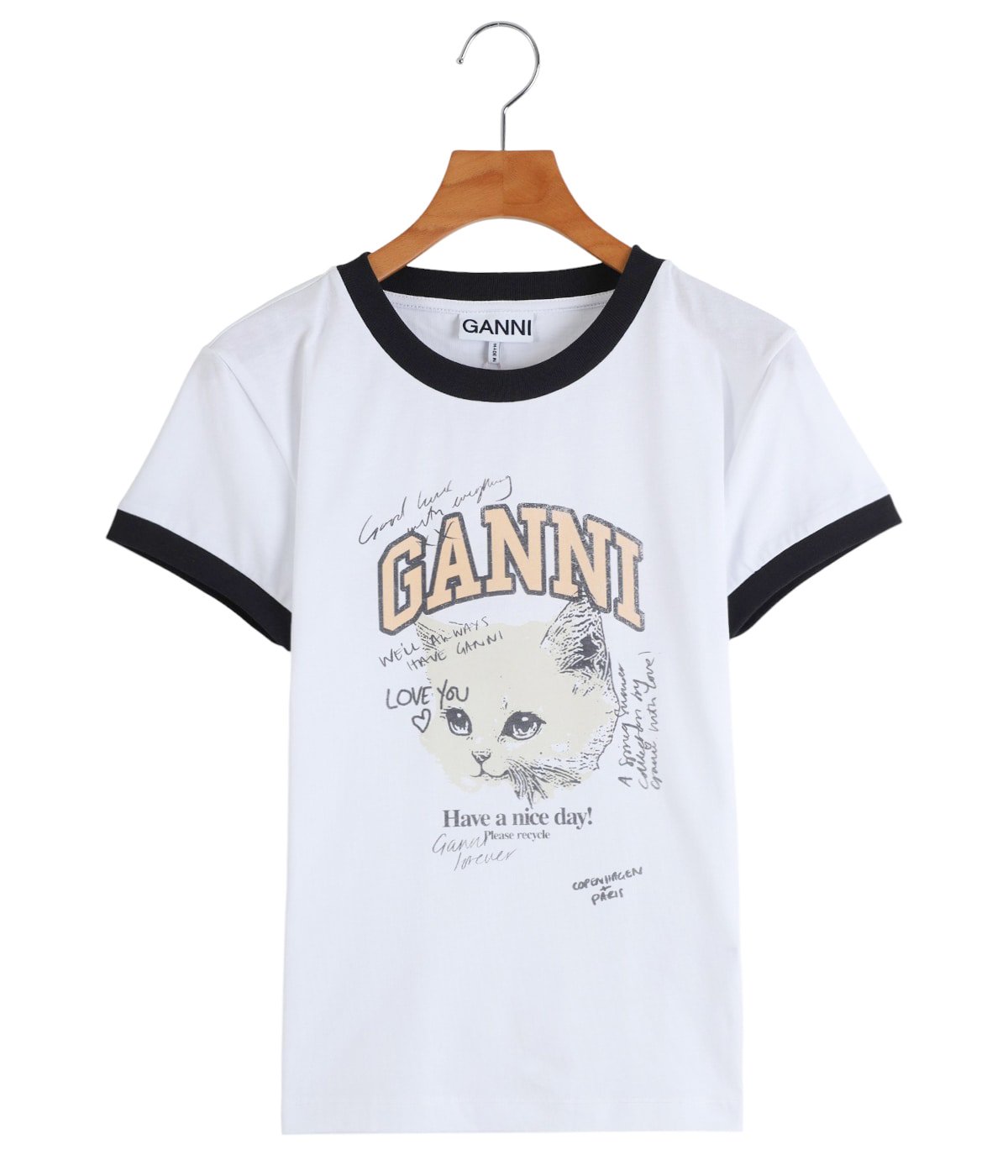 レディース】Basic Cotton Jersey Kitty Fitted T-shirt | GANNI