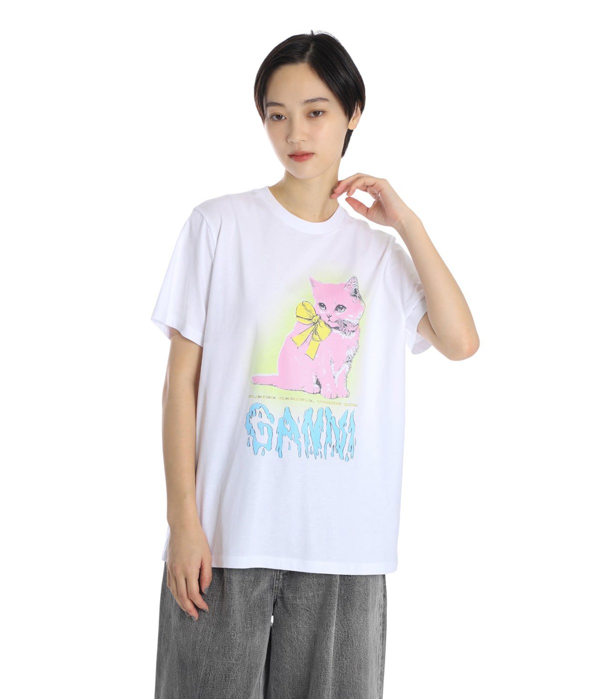 レディース】Basic Cotton Jersey Neon Kitty T-shirt | GANNI(ガニー