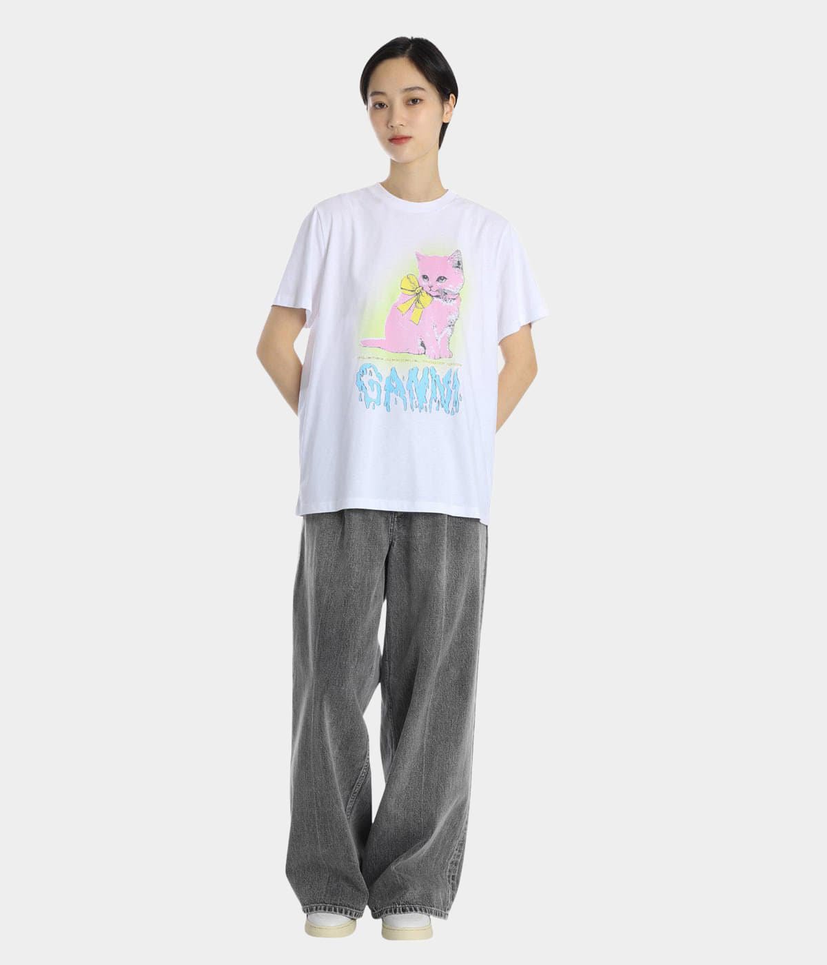 レディース】Basic Cotton Jersey Neon Kitty T-shirt | GANNI(ガニー