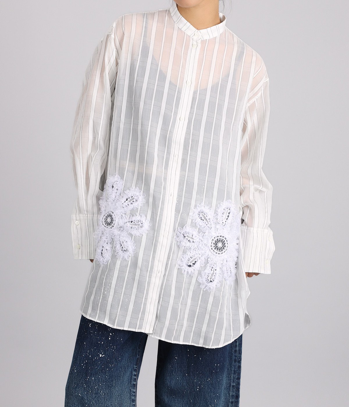レディース】Sun Flower Stripe Sheer Shirt | TELMA(テルマ 