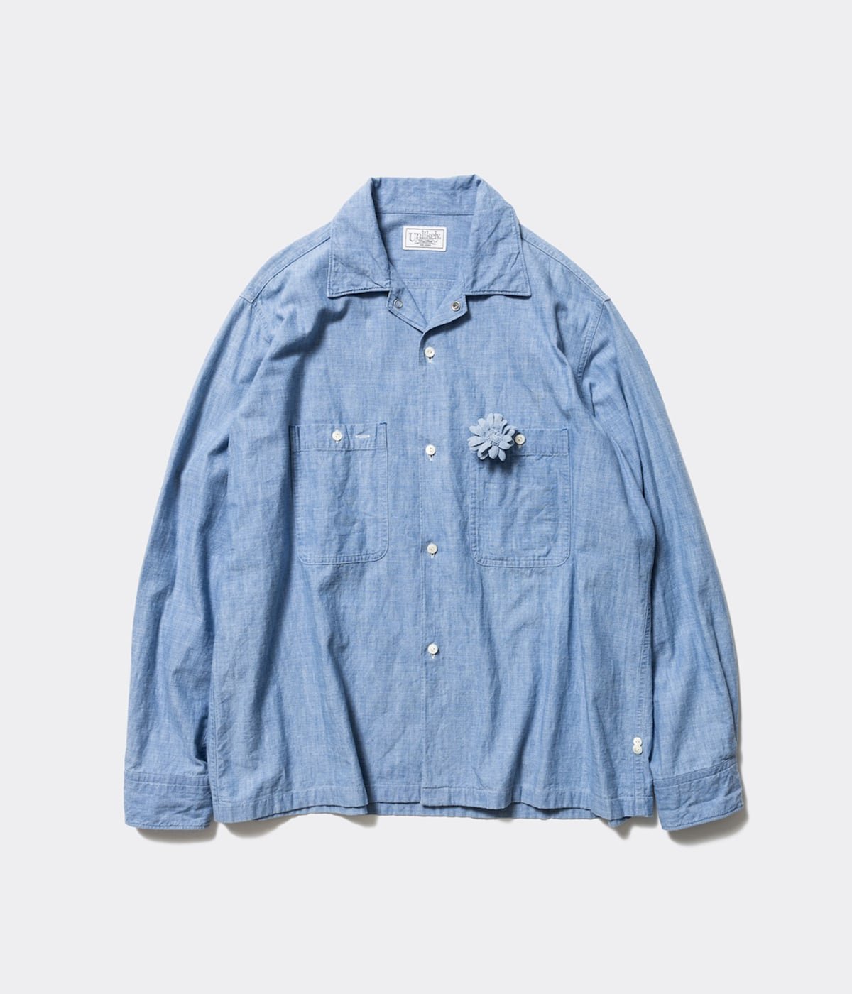 Unlikely Open Collar Chambray with Flower | Unlikely(アンライ