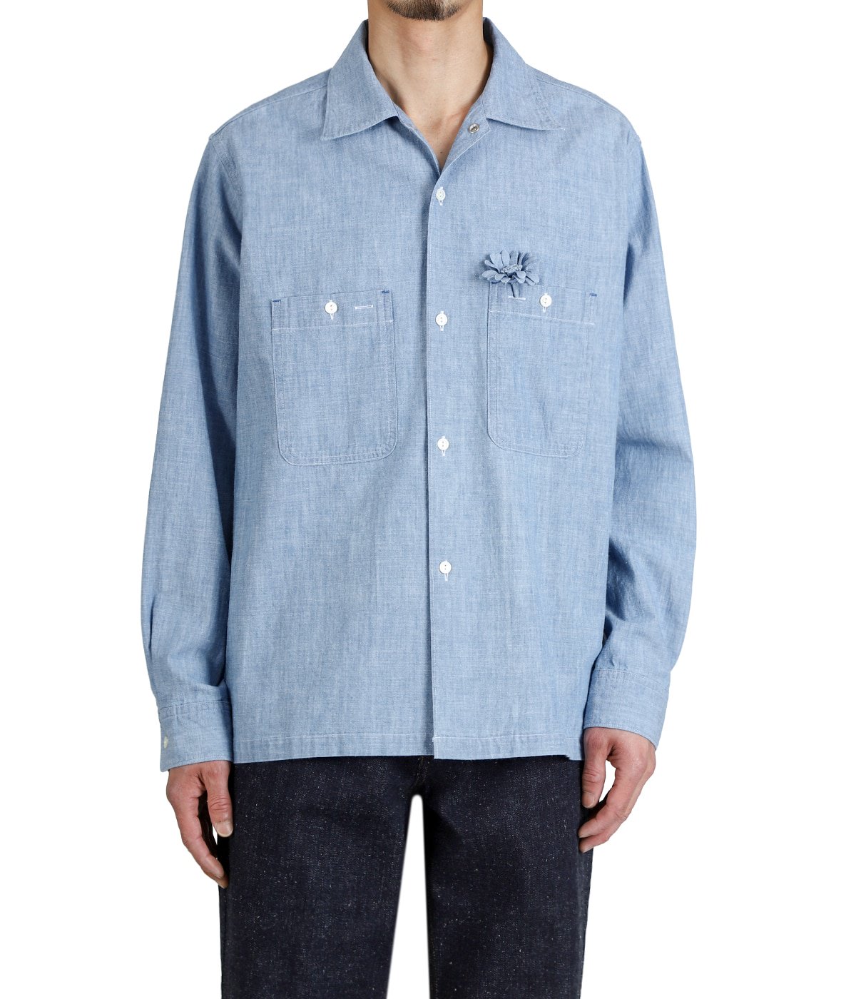 Unlikely Open Collar Chambray with Flower | Unlikely(アンライ