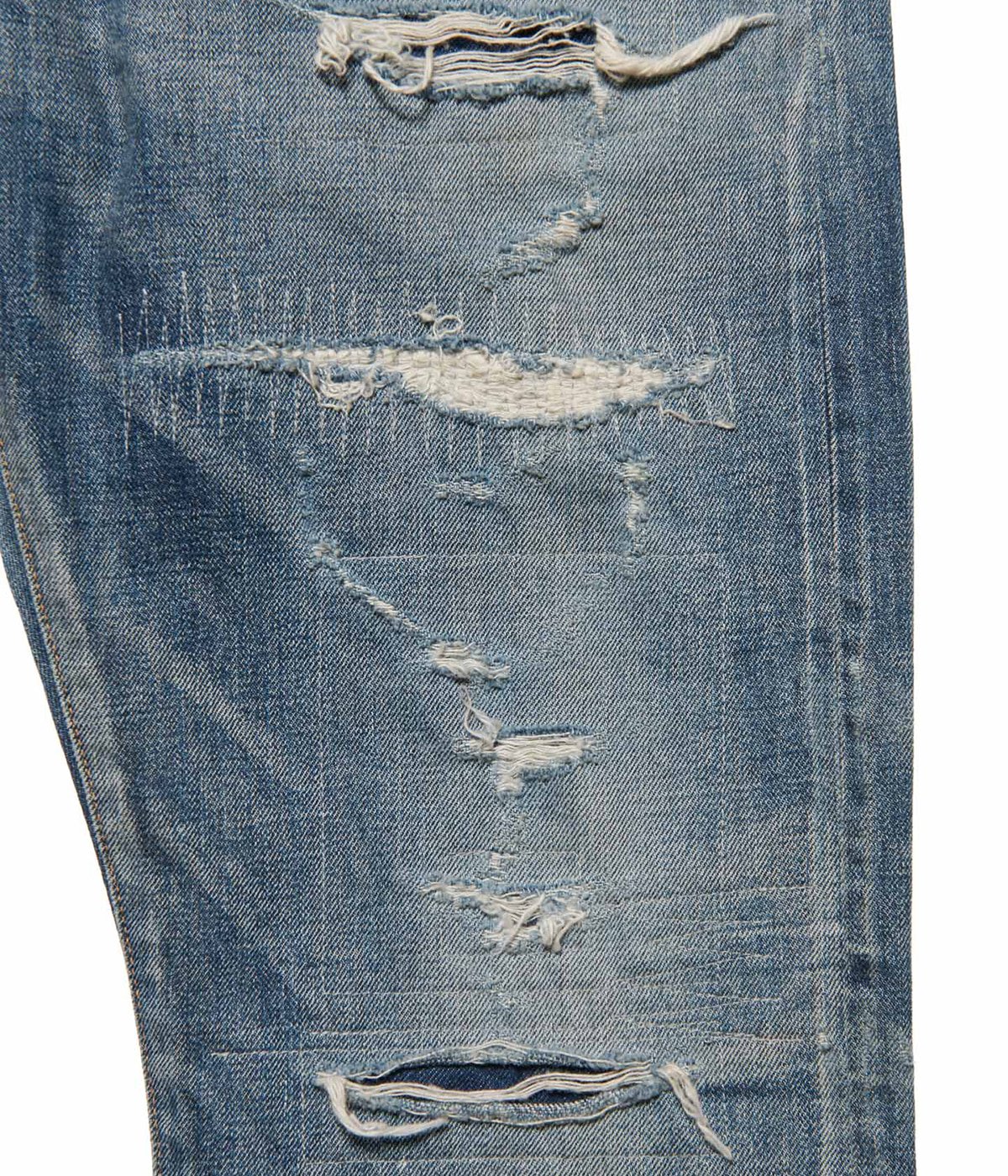DAMAGED DENIM TAPERED-FIT JEANS | uniform experiment(ユニフォーム