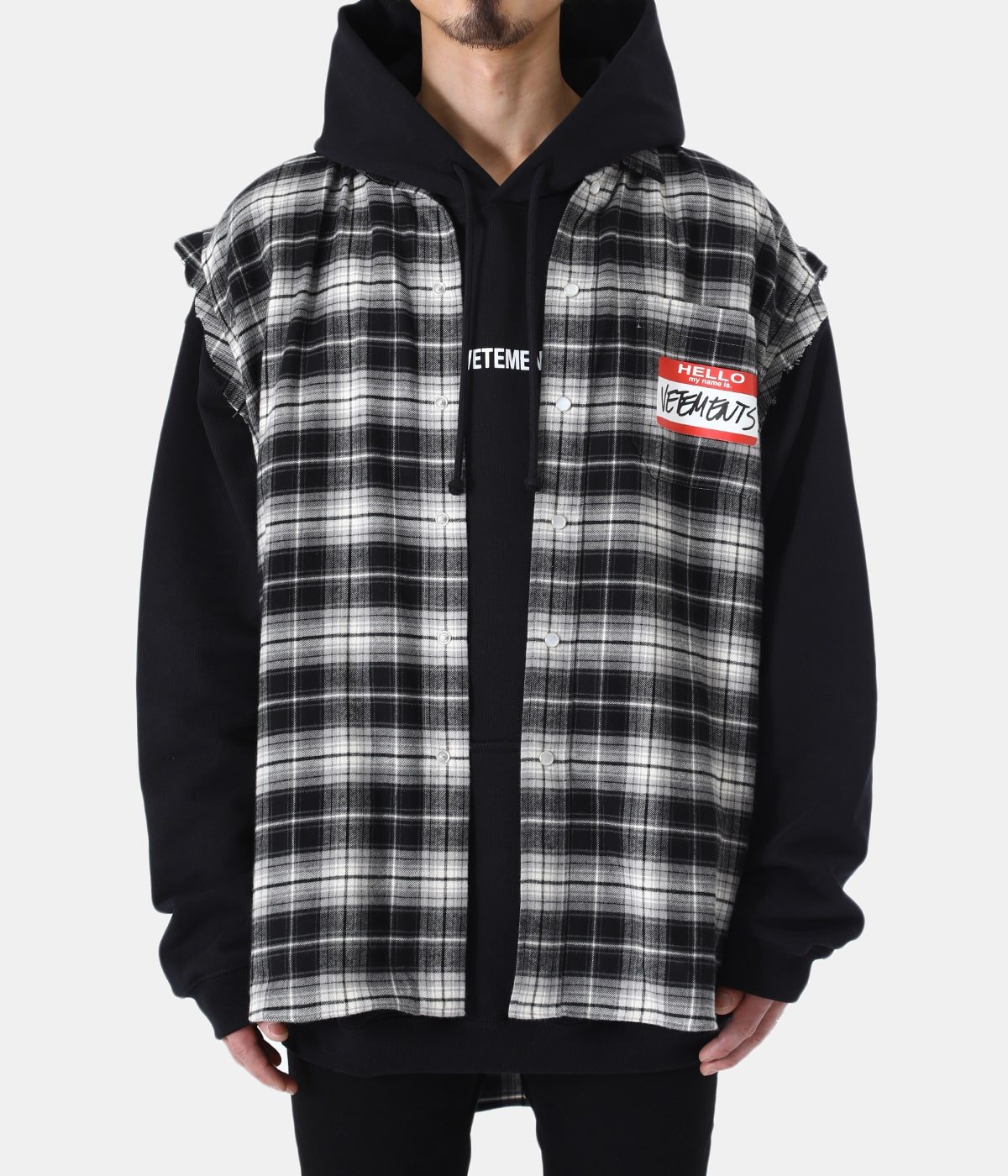 MY NAME IS VETEMENTS SLEEVELESS FLANNEL SHIRT