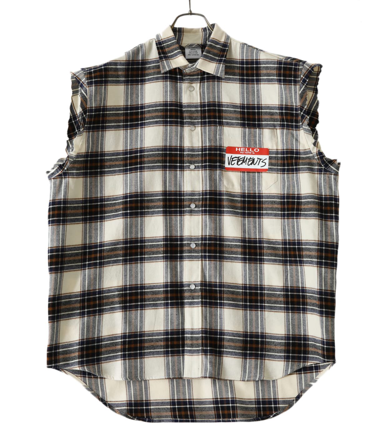 MY NAME IS VETEMENTS SLEEVELESS FLANNEL SHIRT