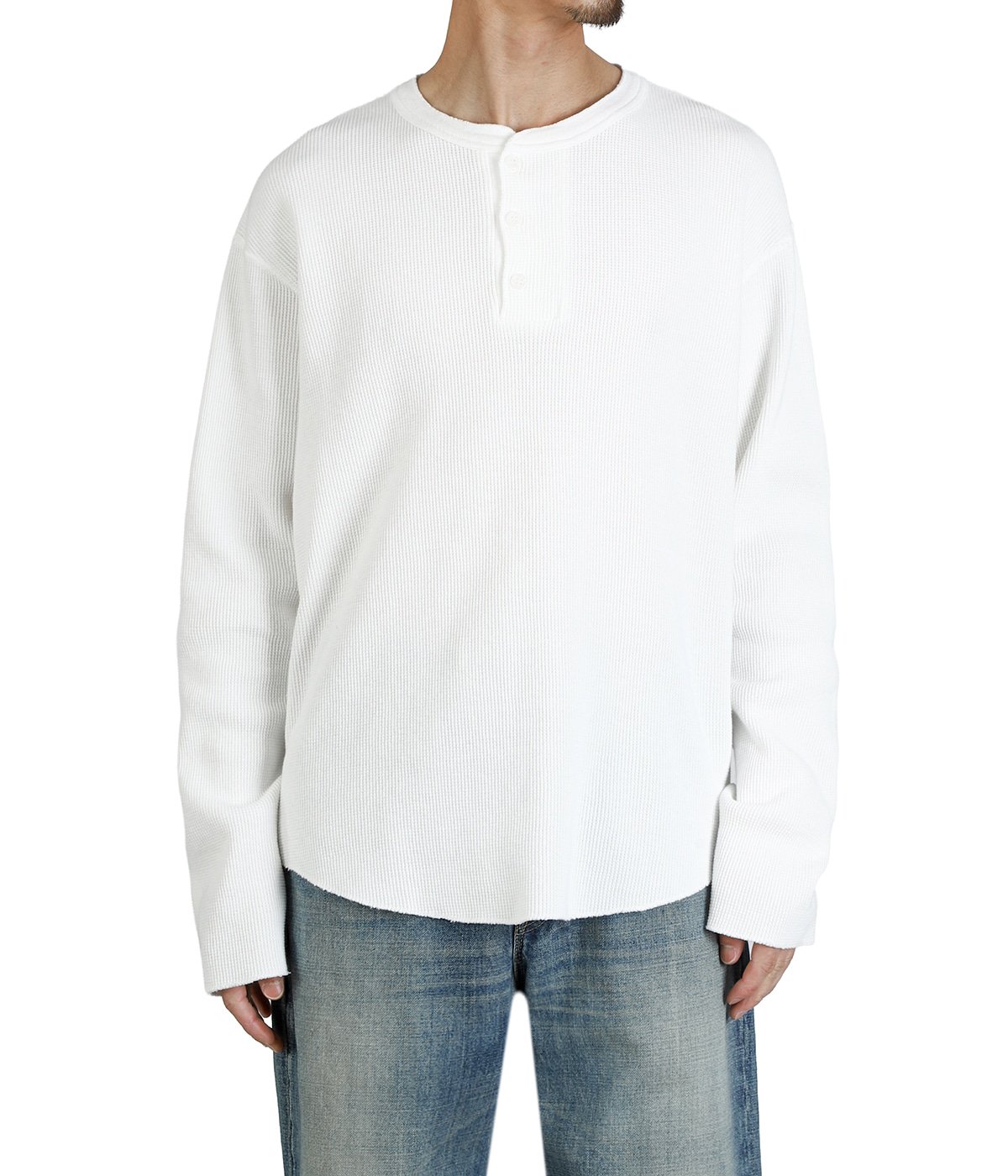 Long-sleeve henry neck waffle T-shirt | UNUSED(アンユーズド