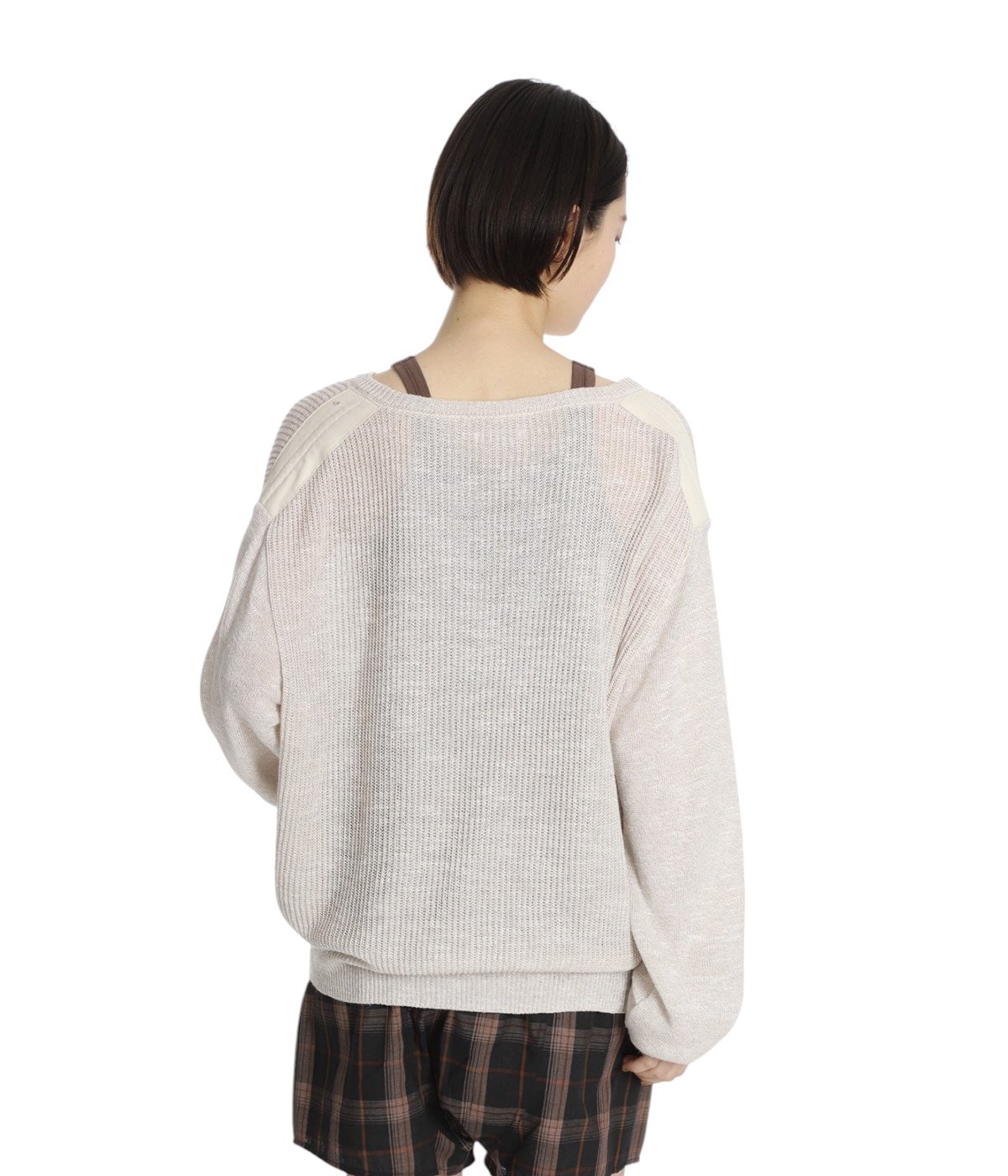 レディース】KNITTED LINEN LACE-UP LONG SLEEVE