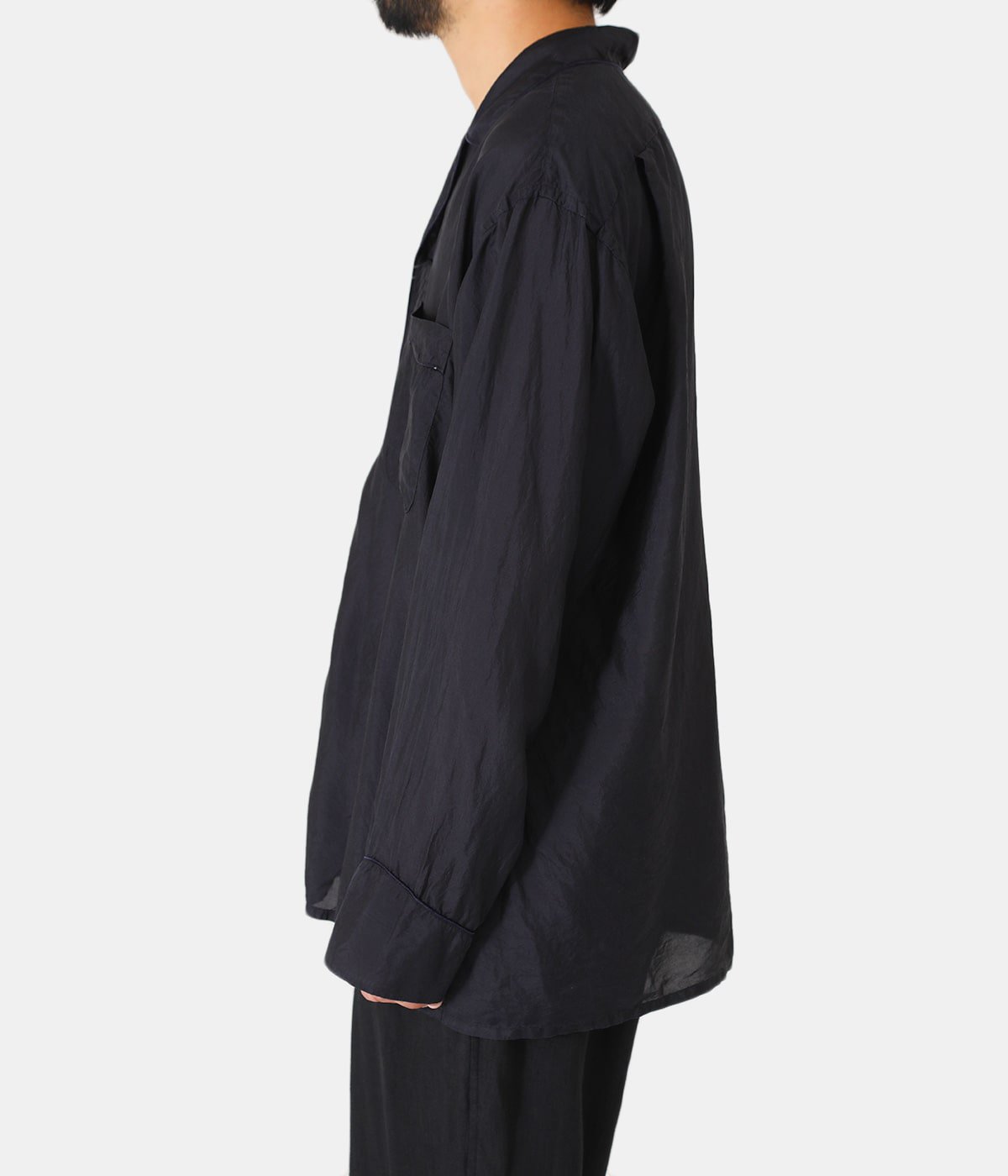 【COMOLI】22SS シルクパイピングシャツ NAVY/3