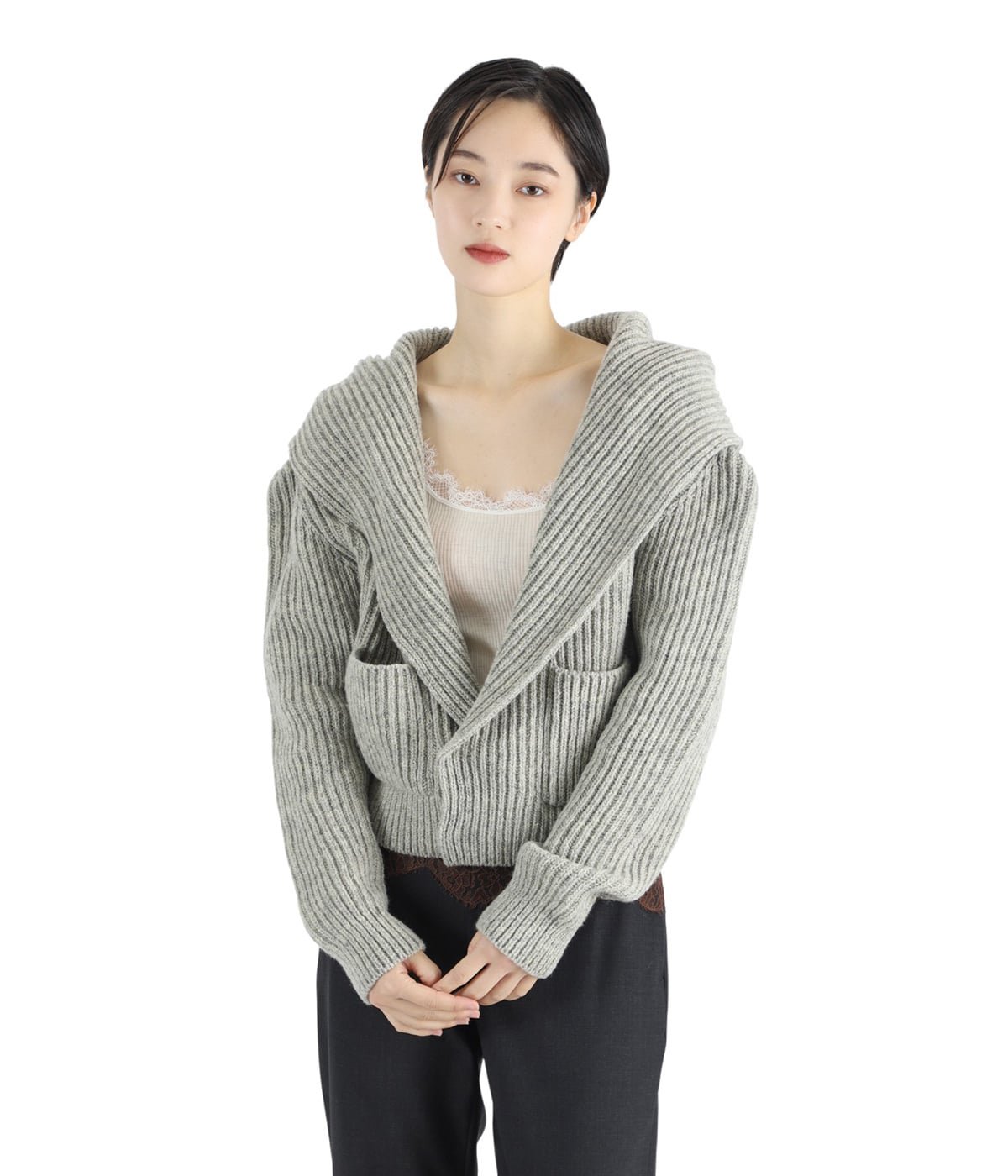 レディース】SHETLAND RIB STITCH HOODED CARDIGAN | FUMIKA_UCHIDA