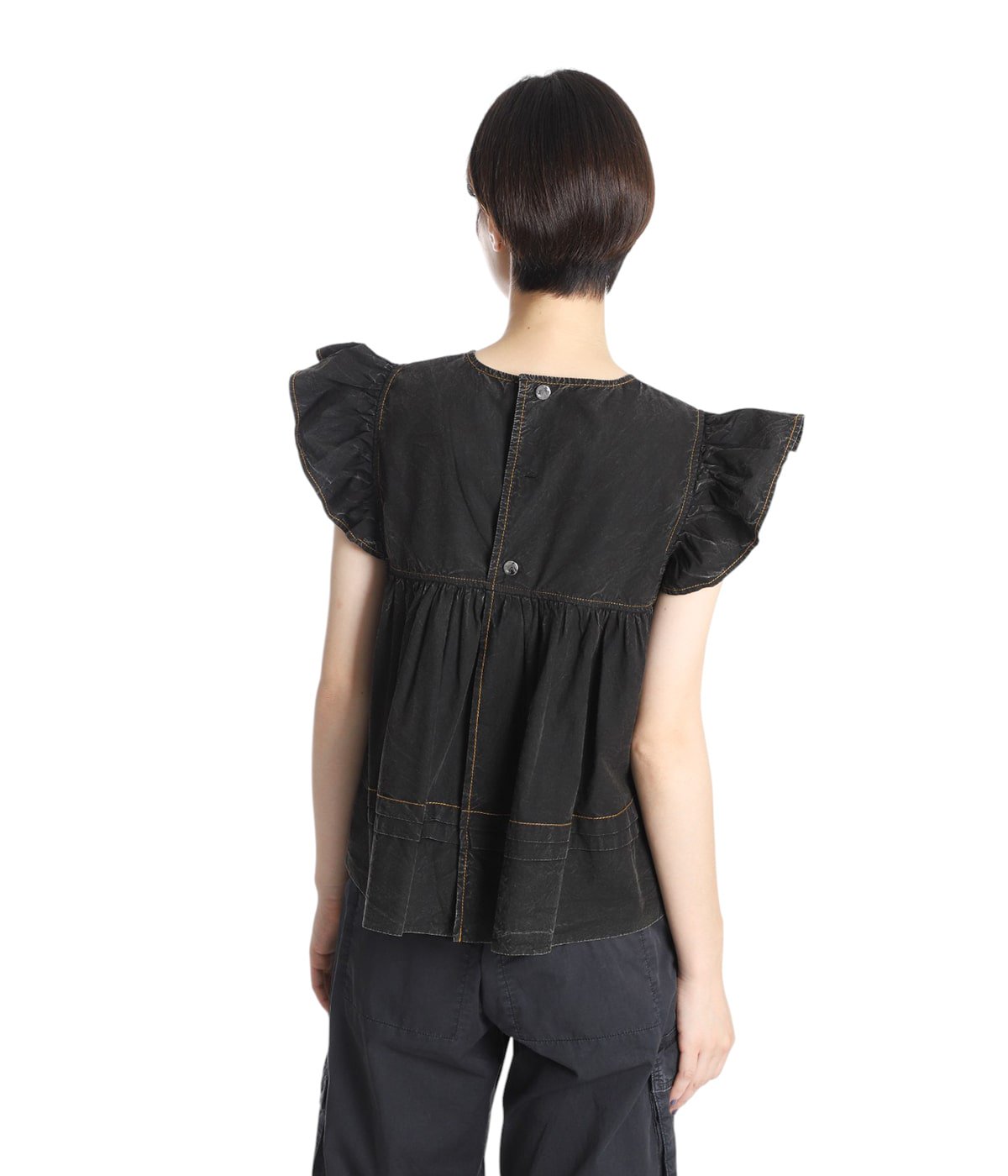 レディース】Garment Dyed Cotton Frill Sleeve Top | GANNI(ガニー