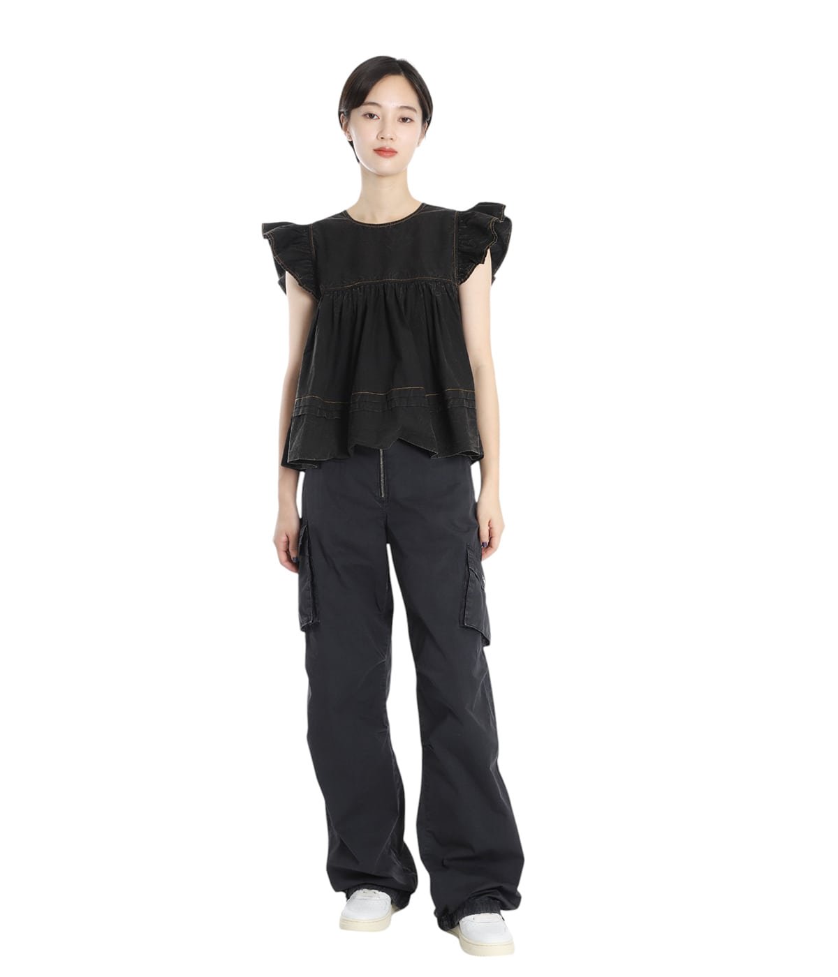 レディース】Garment Dyed Cotton Frill Sleeve Top | GANNI(ガニー