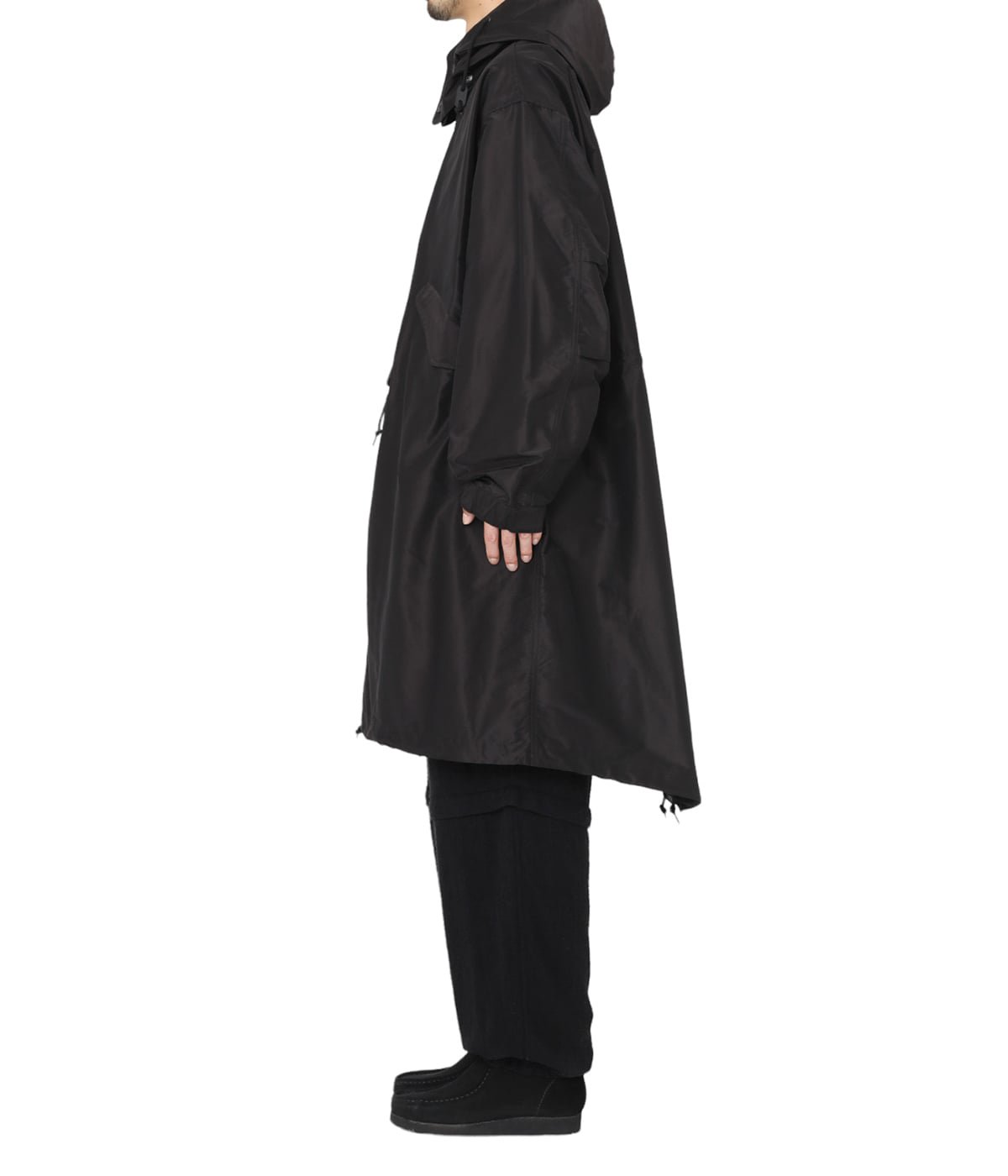 COMOLI 21SS コットンシルクフーデッドコート BLACK-