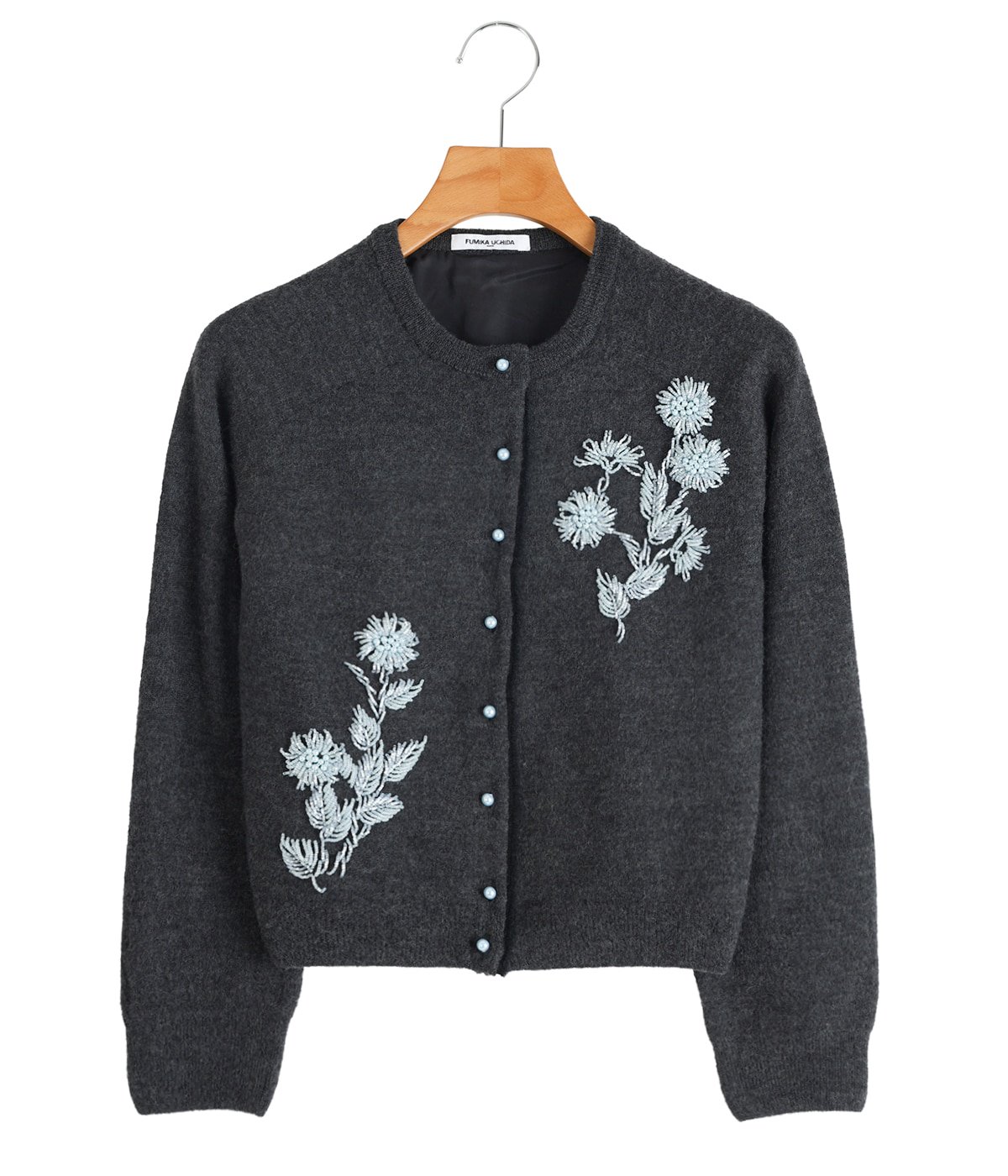 レディース】Hand-beaded Fulling Crew-neck Cardigan | FUMIKA_UCHIDA