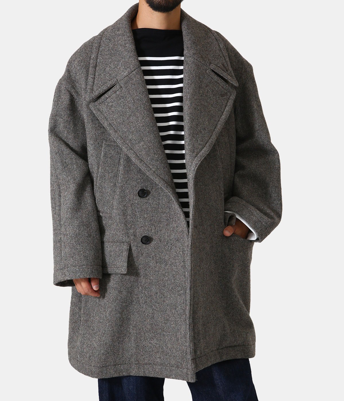 yoke Oversized Double Breast Half Coat - ピーコート