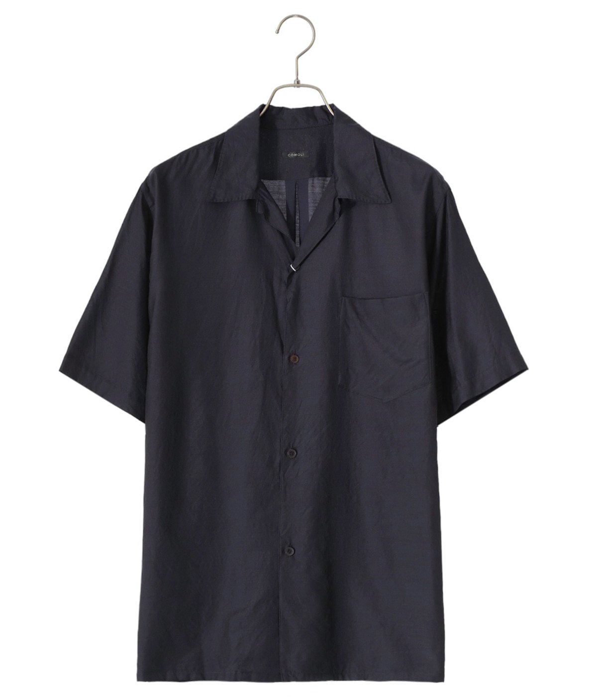 新品 COMOLI コモリ ウールシルク 半袖オープンカラーシャツ ネイビー 4web参照値