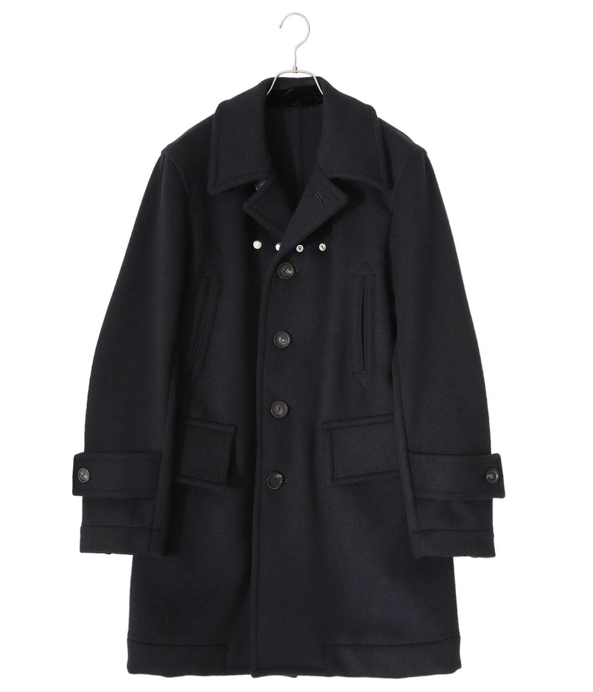 right - left silhouette single breasted peacoat