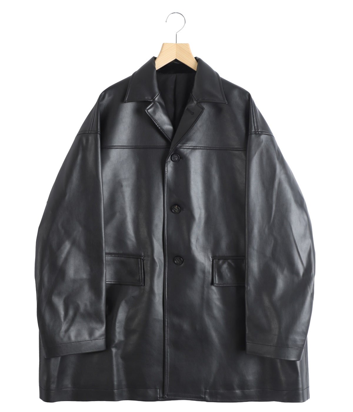 黒い装飾的なジャンパー faux leather sack coat. | TAKAHIROMIYASHITATheSoloist.(タカヒロ