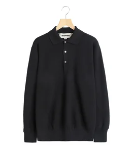 long sleeve polo sweater - Paper/High twisted wool Half milano rib -