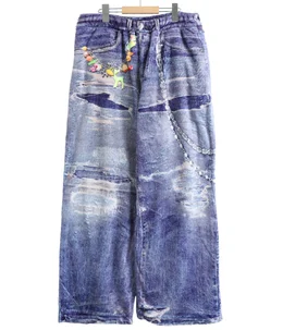 FLEECE DENIM PRINT WIDE PANTS | TALKING ABOUT THE