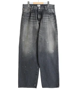 RECYCLED WASTE SUVIN COTTON YARN 11.5oz DENIM 5POCKET WIDE PANTS VINTAGE WASHED(ZIPPER FLY)