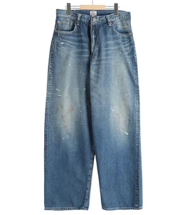 RECYCLED WASTE SUVIN COTTON YARN 11.5oz DENIM 5POCKET WIDE PANTS VINTAGE WASHED(ZIPPER FLY)