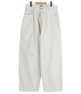 RECYCLED WASTE SUVIN COTTON YARN 11.5oz DENIM 5POCKET WIDE PANTS VINTAGE WASHED(ZIPPER FLY)