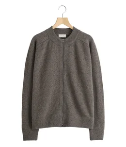 ZIP CREW NECK CARDIGAN -LAMS WOOL PLAIN KNITTED-