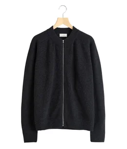 ZIP CREW NECK CARDIGAN -LAMS WOOL PLAIN KNITTED-