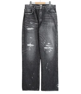 RECYCLED WASTE SUVIN COTTON YARN 14oz DENIM  5POCKET STRAIGHT PANTS VINTAGE WASHED(ZIPPER FLY)