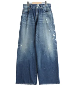 RECYCLED WASTE SUVIN COTTON YARN 11.5oz DENIM 5POCKET BAGGY PANTS VINTAGE WASHED(ZIPPER FLY)