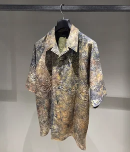 【予約】有松絞り・塩縮加工コットンリネン・オープンカラーシャツ