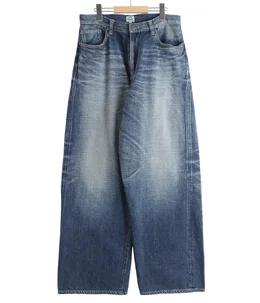 RECYCLED SUVIN COTTON YARN 11.5oz DENIM 5POCKET WIDE PANTS VINTAGE WASHED