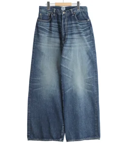 RECYCLED SUVIN COTTON YARN 11.5oz DENIM 5POCKET BAGGY PANTS VINTAGE WASHED