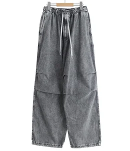 RECYCLED SUVIN COTTON YARN 10oz JELT DENIM KNEE TUCK EASY PANTS BLEACH WASHED