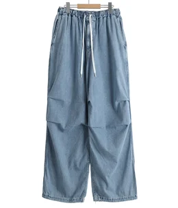 RECYCLED SUVIN COTTON YARN 10oz JELT DENIM KNEE TUCK EASY PANTS BLEACH WASHED