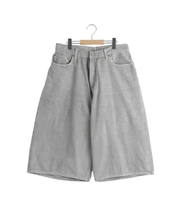 RECYCLED SUVIN COTTON YARN 11.5oz DENIM 5POCKET WIDE SHORTS VINTAGE WASHED