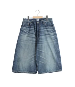 RECYCLED SUVIN COTTON YARN 11.5oz DENIM 5POCKET WIDE SHORTS VINTAGE WASHED