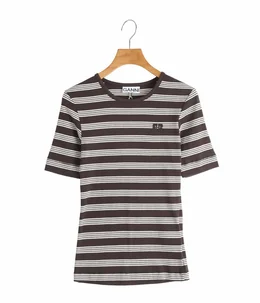 【レディース】Soft Cotton Rib Short Sleeve T-Shirt Stripe