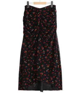 【レディース】Printed velvet tulle gathered skirt