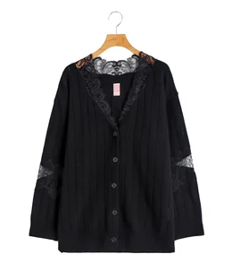 レディース】OVERSIZED HAIRY LACE PANELED KNIT CARDIGAN | FETICO