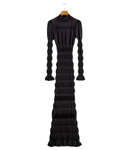 【レディース】SHEER LACE STRIPE KNIT MAXI DRESS