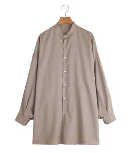 【レディース】Silicon Poplin Deep Slit Band Collar Shirt