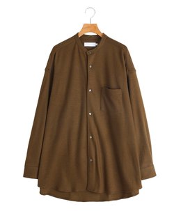 Wool Smooth Flannel Oversized Band Collar Shirt